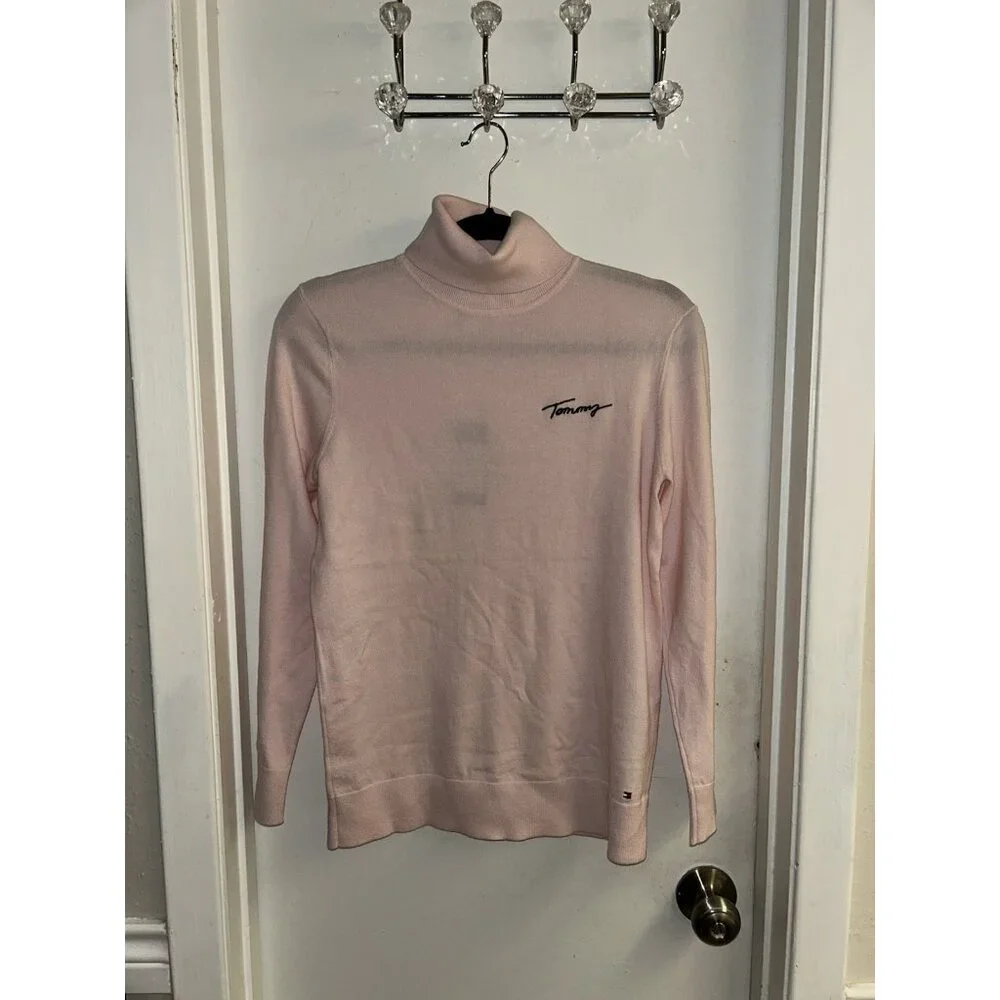 Tommy Hilfiger Pink Turtleneck Button Cuff Contemporary Sweater Top Size Large